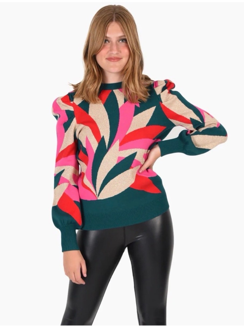Emily McCarthy Julia puff sleeve knit sweater, size M